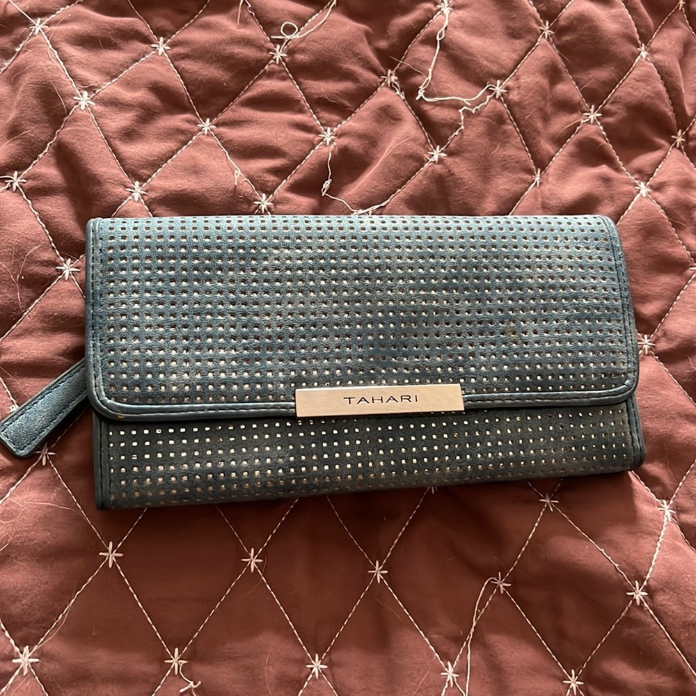 Gently used Tahari Blue and silver Snap trifold wallet